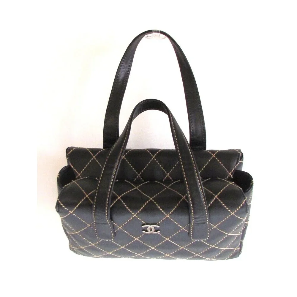 Chanel Wild Stitch Brown Leather Squared Diamond Stitching Top Handle Bag